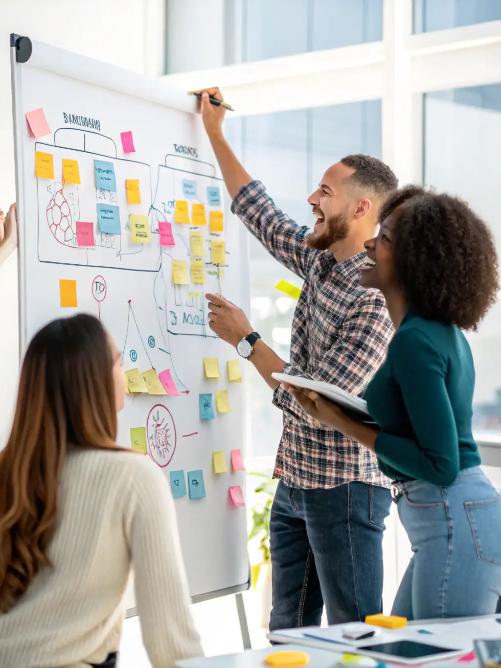 A visually engaging image of participants actively involved in a Social Media Marketing Workshop, brainstorming campaign ideas and strategies.